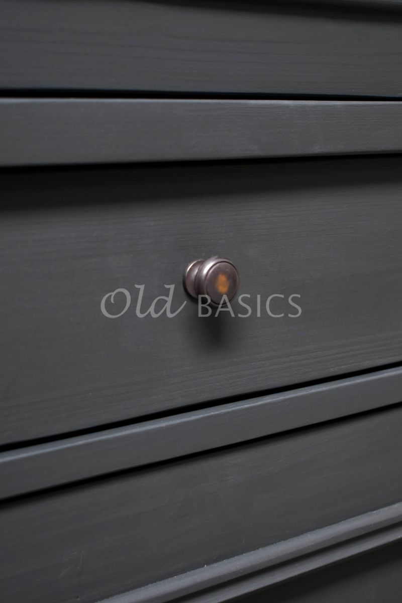 Detail van Vitrinekast Amiens, 3 deuren, RAL7021, grijs, zwart, materiaal hout